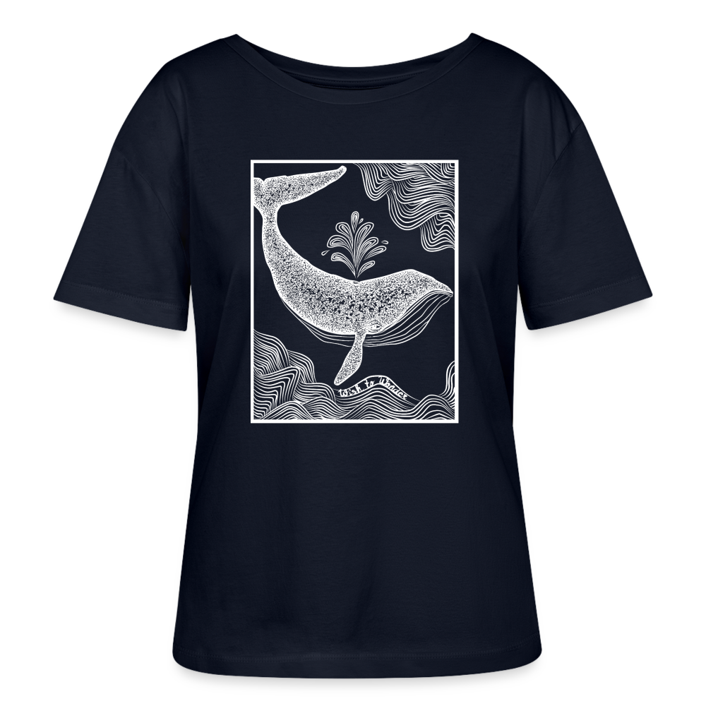 Wish To Wonder - whale | Relaxed Female Organic T-Shirt - navy